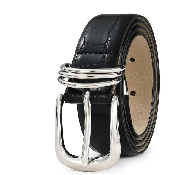 Women\'s Leather Belt with Gold Buckle Elegant Waist Accessory for Jeans Dress main image 5